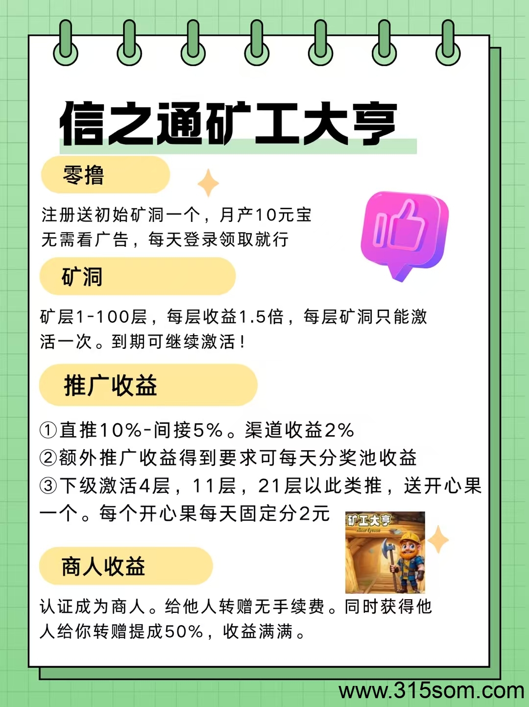 信之通矿工大亨，首码上线，零撸大王，无广告，操作简单，可扶持，可包赔，团队福利拉满(2)