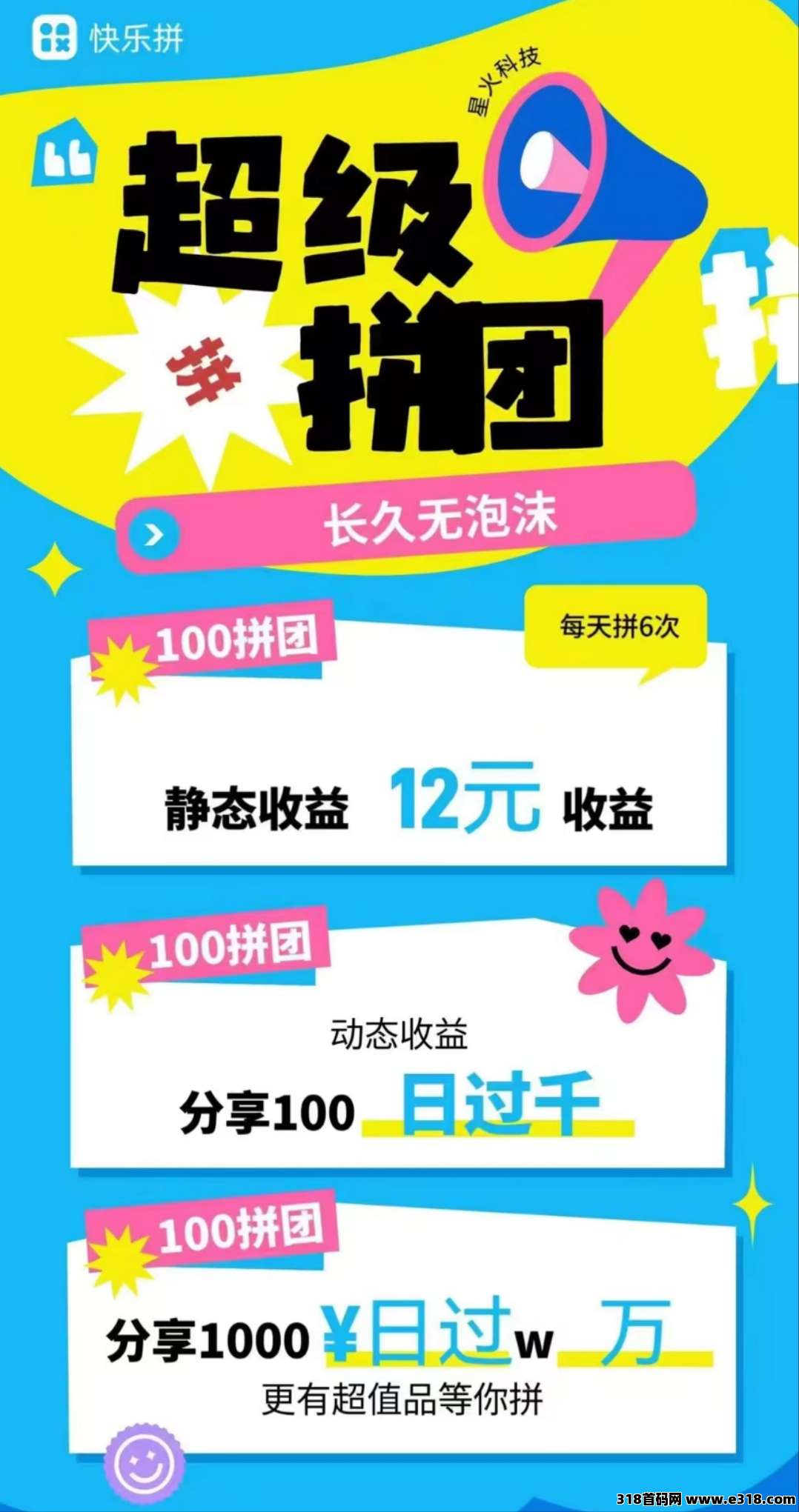 【快乐拼】拼团全新玩法，长久稳定无泡沫，百元事业内排中(2)