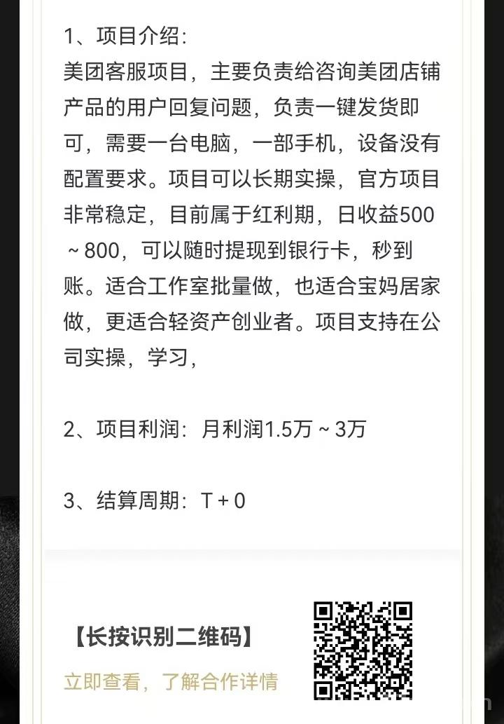 美团客服项目，月收益2W+，长久 稳定，工作室 可批量复制(2)