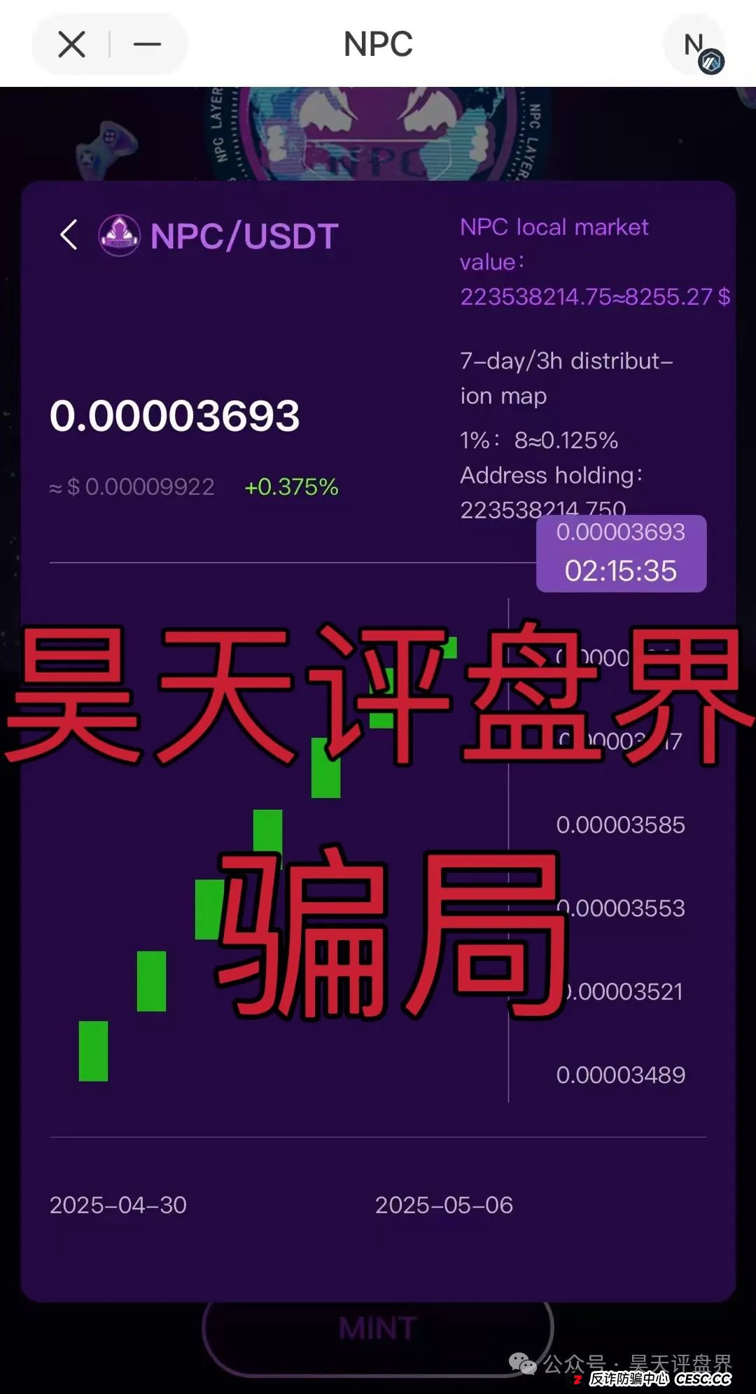 【NPC空气币】分红类资金盘骗局，目前5万会员，操盘手圈钱过亿，高度预警，