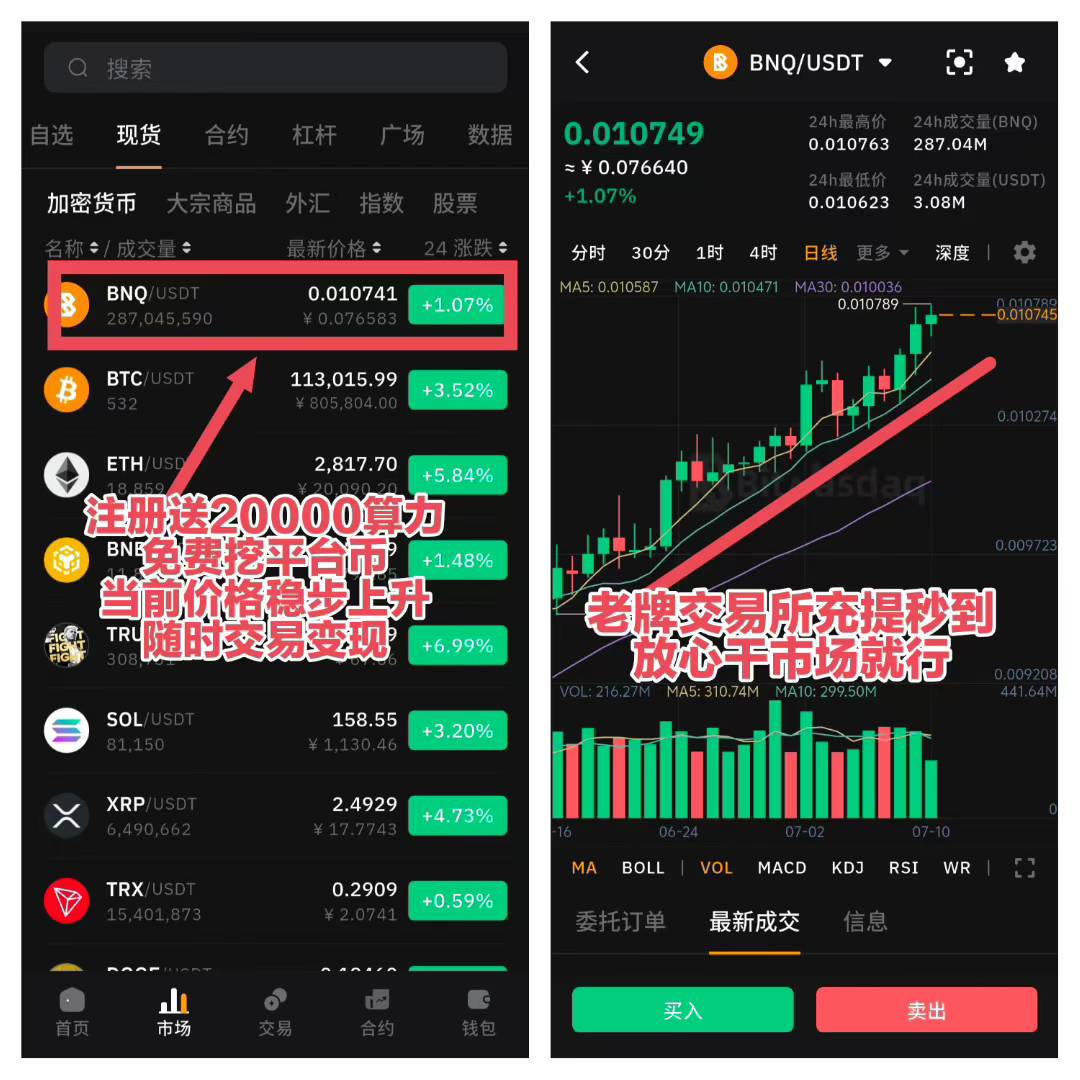 零撸BNQ，每天稳步上涨，随时交易提现(4)